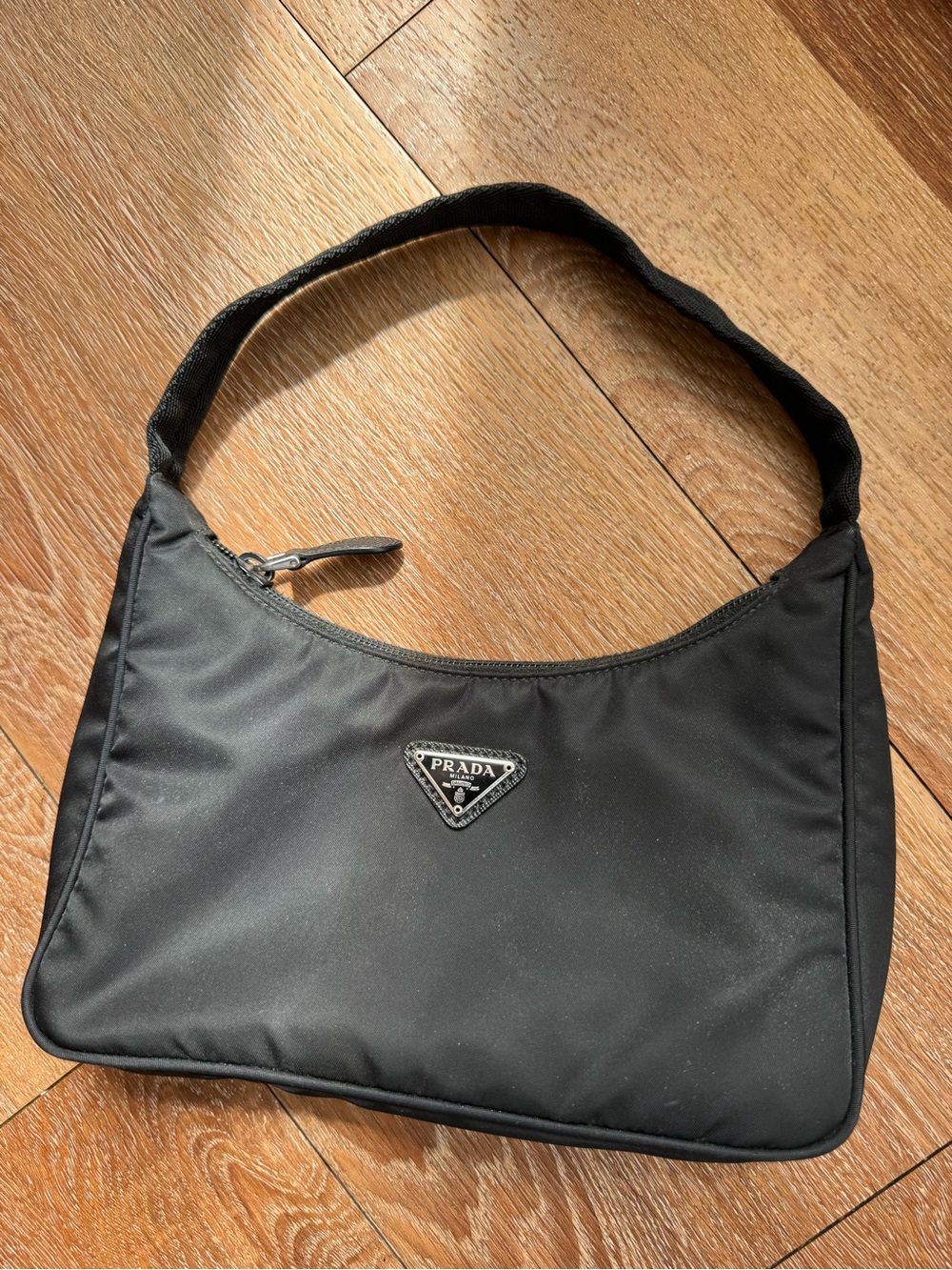 Prada Black Nylon Shoulder Hobo with Triangle Logo